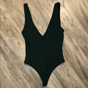 Babaton Dark Green V Neck Bodysuit